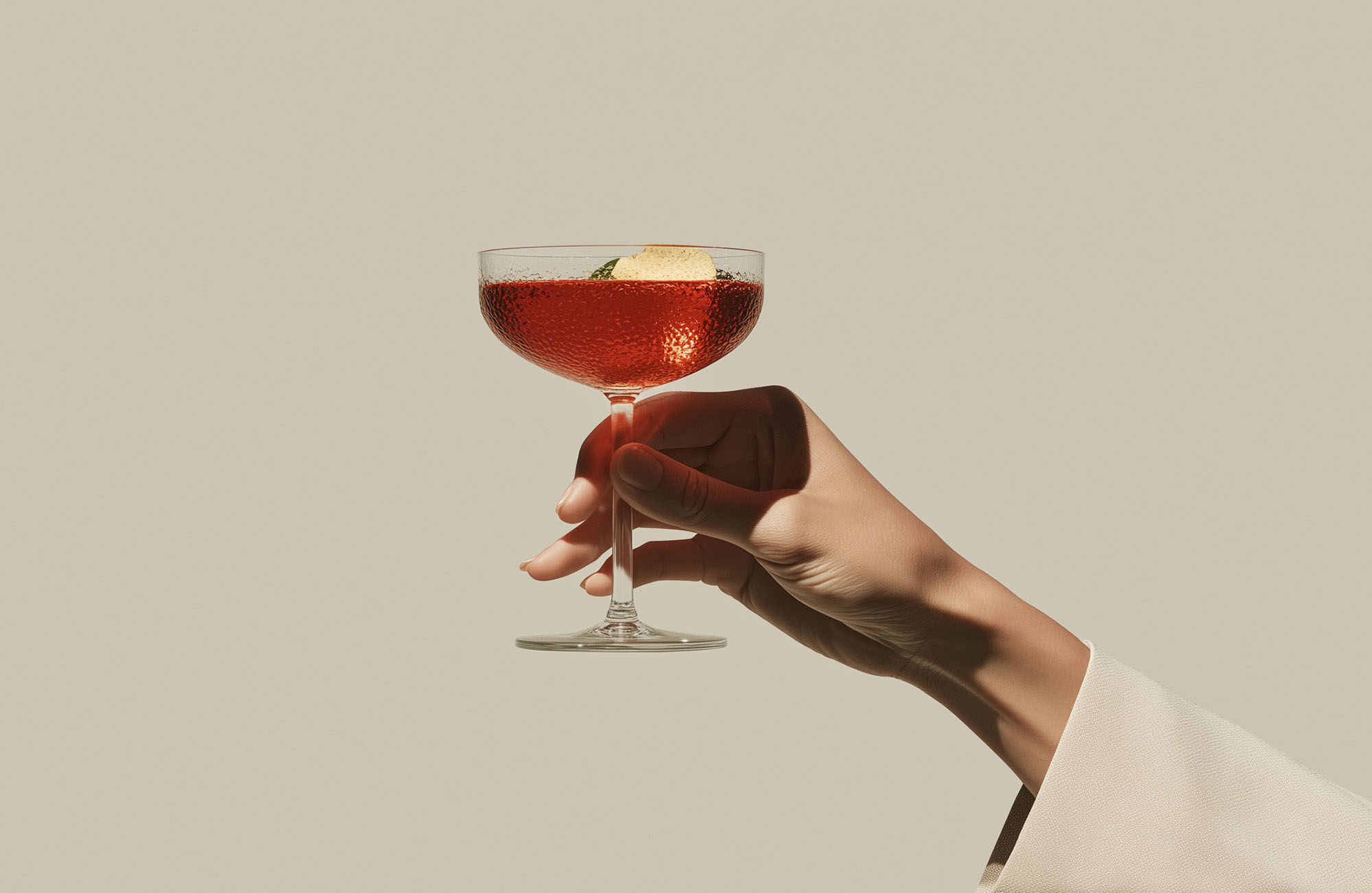 A single cocktail in a sleek, modern glass, floating in an abstract geometric 3D environment, futuristic minimalist aesthetic, clean modern graphic design style, Dribbble-inspired, high-end 3D graphic designer quality, in the style of The Prep Studio’s visuals, soft grey background, precise lighting and crisp reflections, ultra-clean composition, optimized for a website hero banner --chaos 40 --ar 7:3 --raw --profile xpr6mjc u6wddco --v 7 Job ID: 785020b3-22a6-4478-ac69-381bf46fa3e5